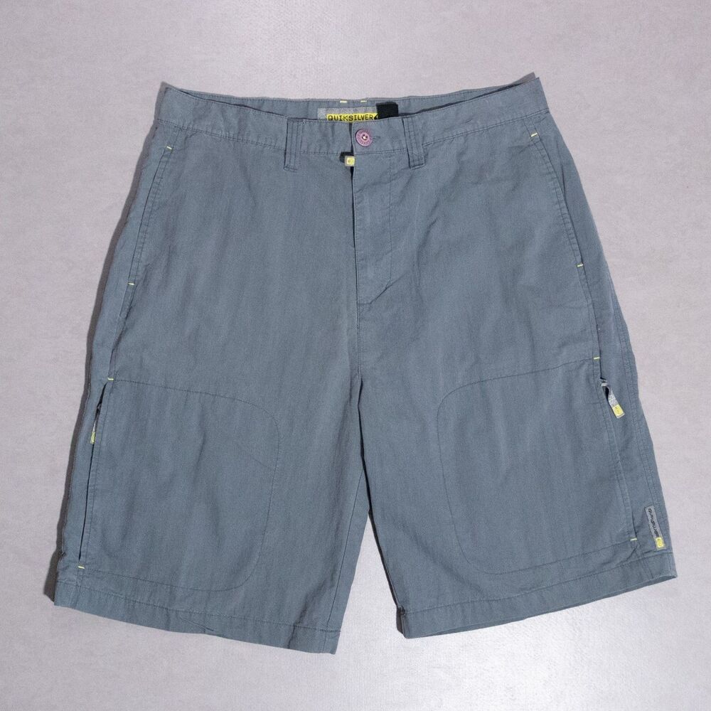 y2k Quicksilver Utility Tech Baggy Zip Gray Cargo Shorts 11" Inseam Size 34